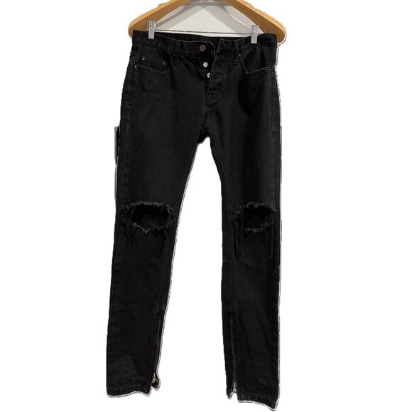mnml Women’s Jeans 30x32 Black Slim Fit Distressed Ripped Knee Button Fly Zip - Picture 1 of 7